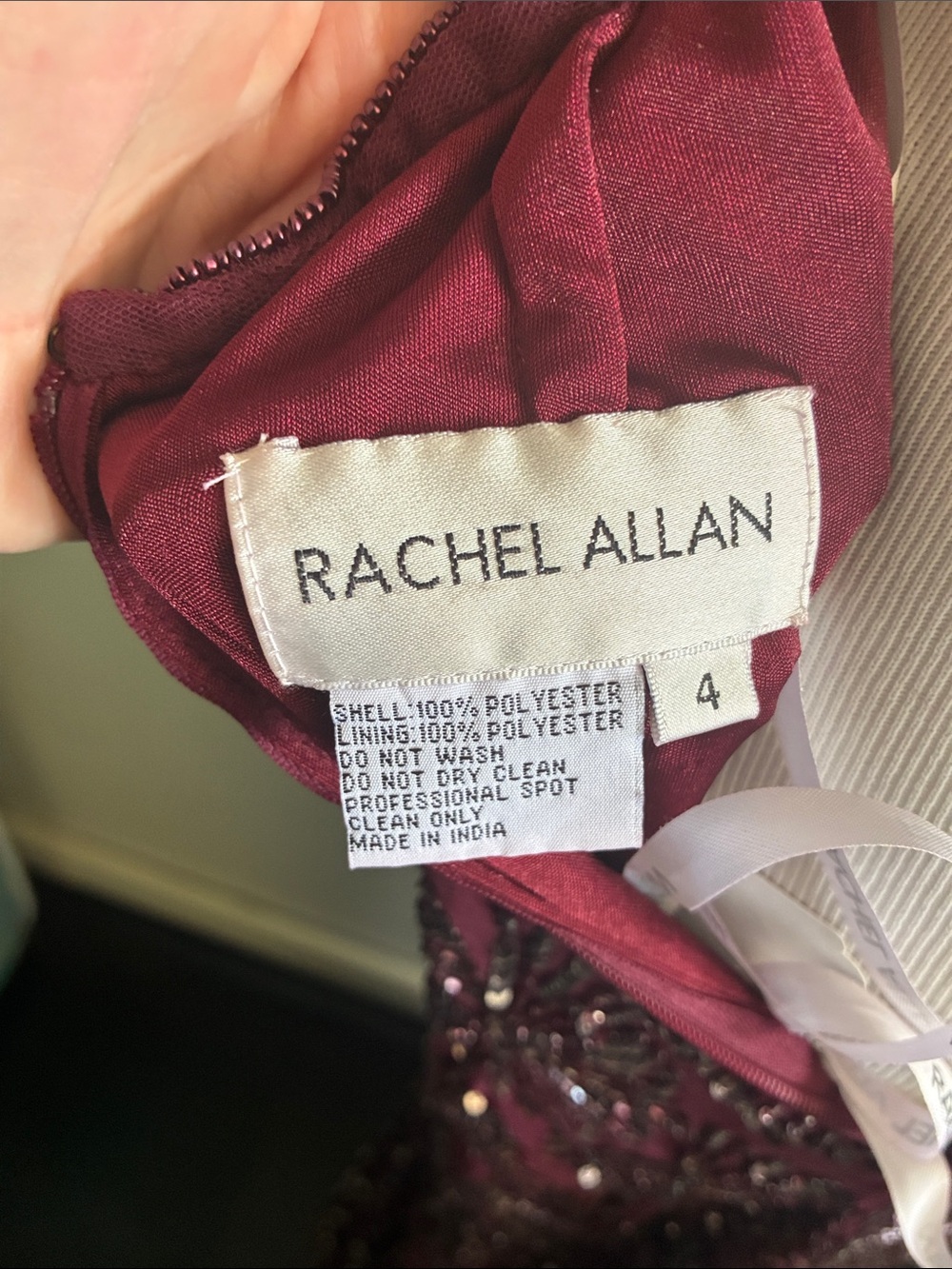NWOT Rachel Allan Burgundy Sequin Spaghetti-Strap Prom Gown 4 - Picture 4 of 7